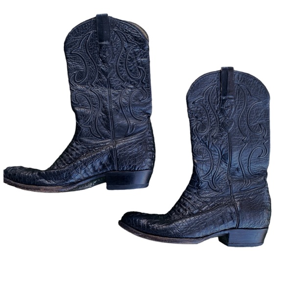 Los Altos Black Animal Textured Leather Cowboy Boots - Picture 6 of 10